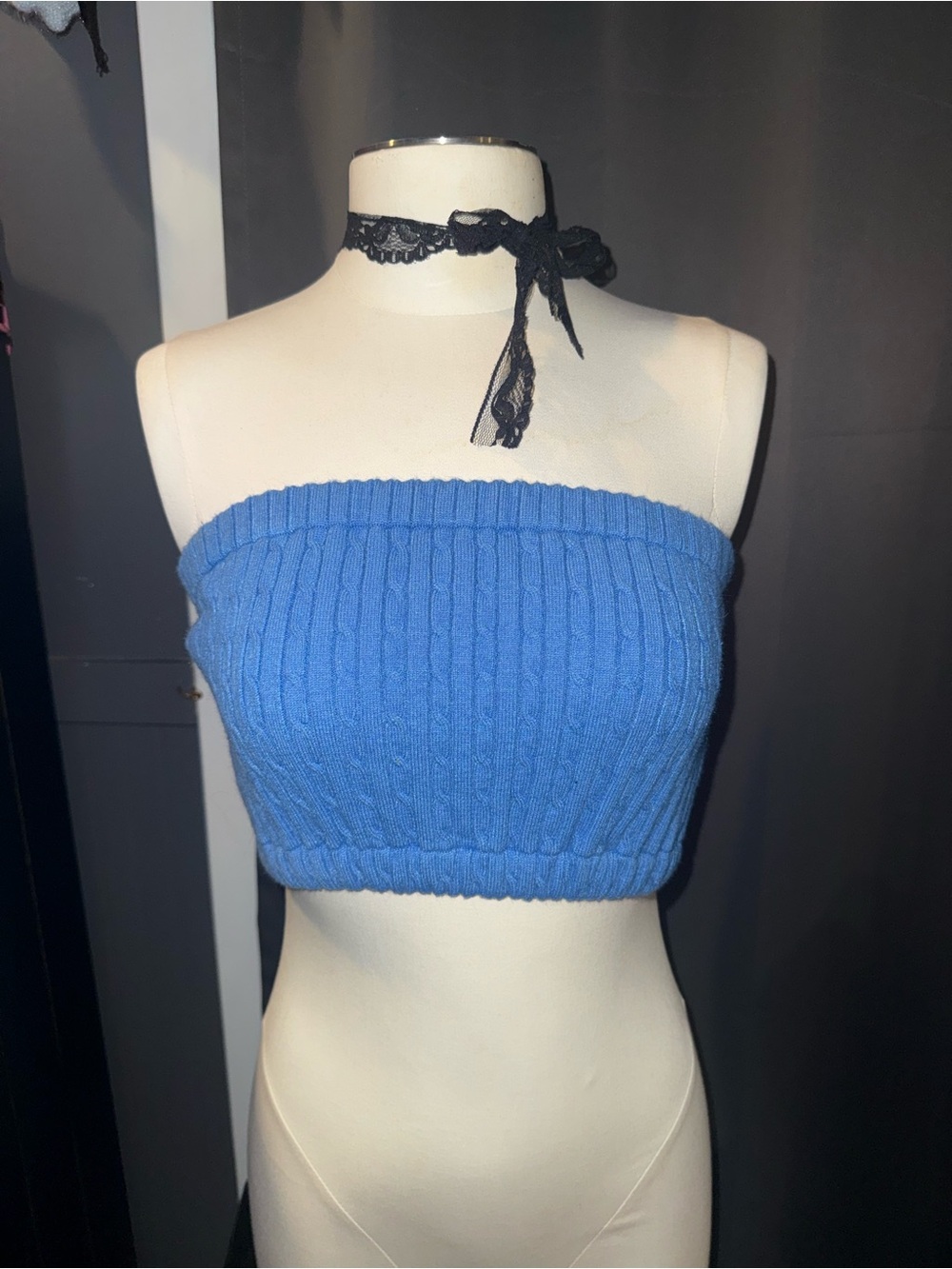 Forever 21 Blue Ribbed Knit Strapless Cropped Tube Top